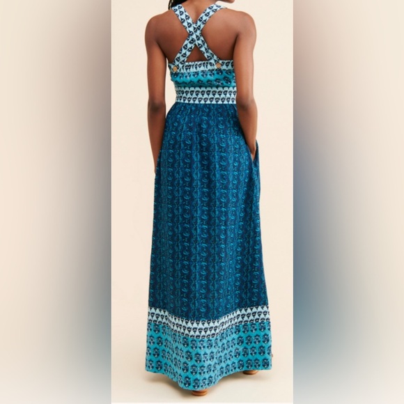 Faherty Gracie Linen Maxi Dress Blue Size Small - Picture 2 of 8